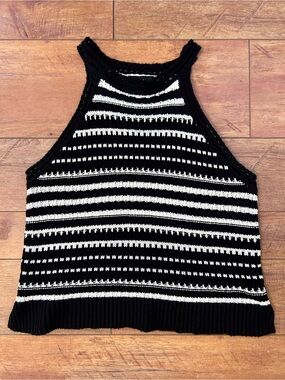 BCX Black and White Striped Knit Halter Tank